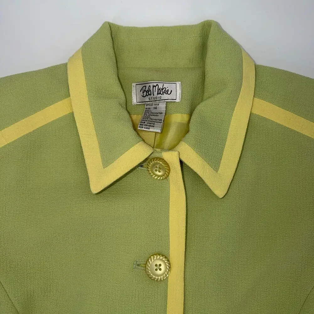 Vintage Bob Mackie Studio Lime Green PantSuit Retro Y2K Career Suit Size 14 (10)